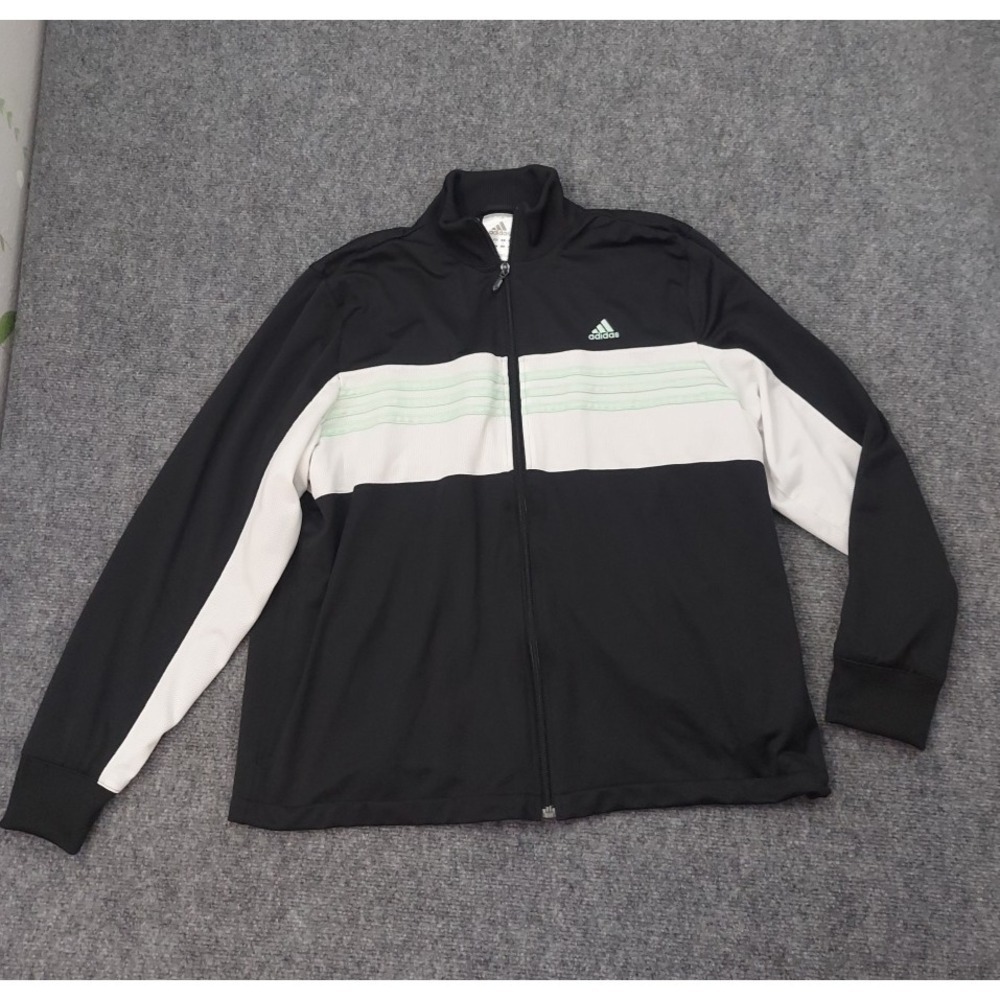 Adidas Track Jacket Womens XL Black White Aqua Stripes Full Zip Athletic Logo